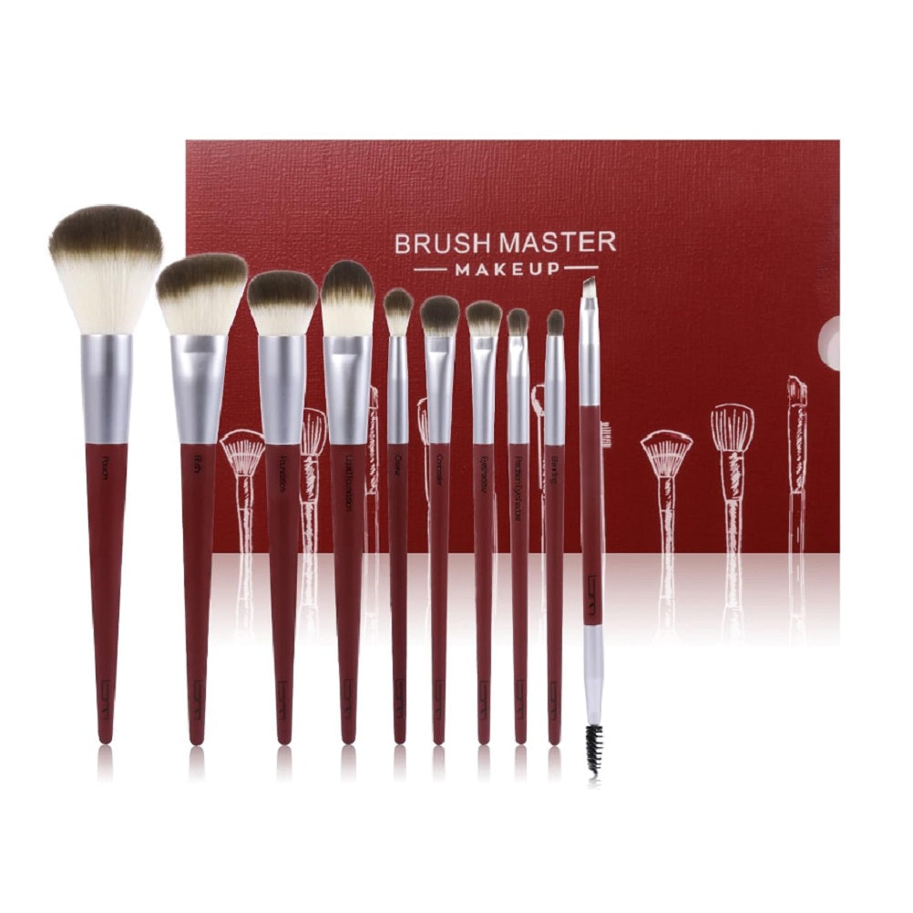 Wholesale Pack of 50 Brush Master Makeup Brushes 10Pcs Professional Kabuki Foundation Eyeshadow Blush Blending Lip Full Face Cosmetic Kit Makeup Brush Set(Red & White)