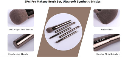 Wholesale Pack of 50 Brush Master 5PCS Travel Makeup Brushes Set w/Pouch Portable Mini Cosmetic Professional Brushes Kit, Synthetic Makeup Brush Set with Case