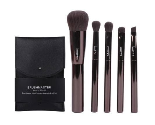 Wholesale Pack of 50 Brush Master 5PCS Travel Makeup Brushes Set w/Pouch Portable Mini Cosmetic Professional Brushes Kit, Synthetic Makeup Brush Set with Case